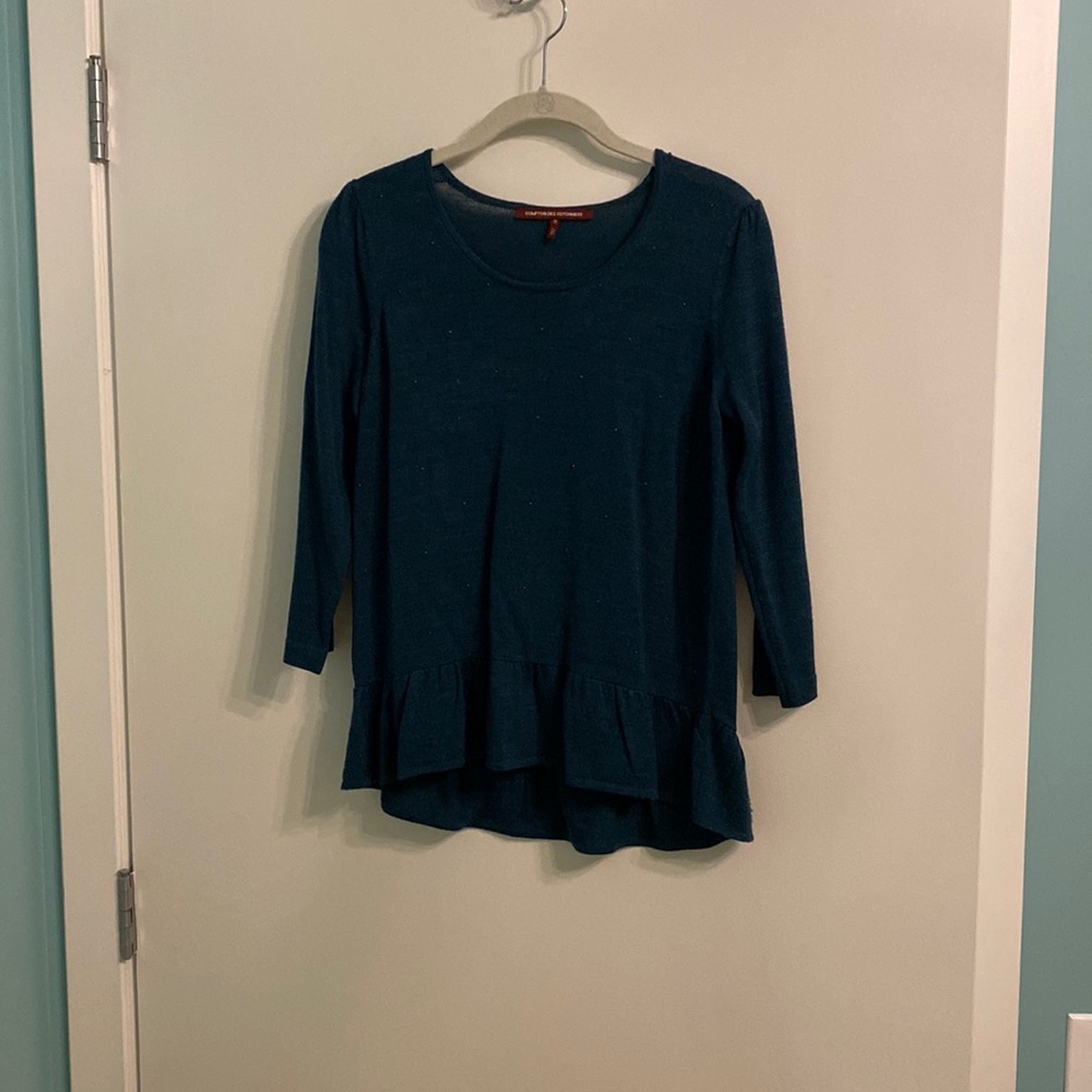 Comptoir des Cotonniers Peplum Sweater - Dark teal heather with brass studs